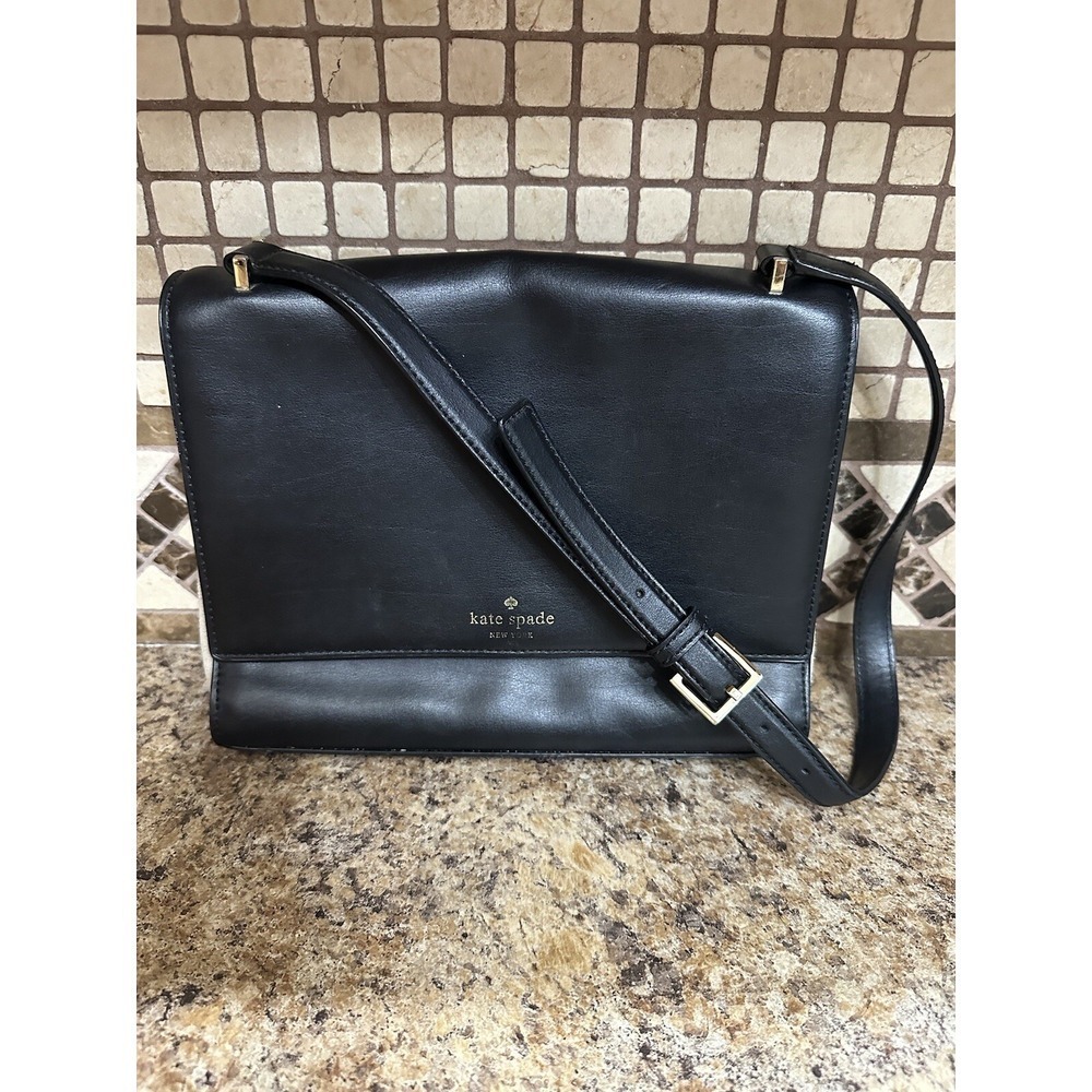 Kate Spade New York Black Leather Satchel Shoulder Bag Purse Handbag